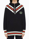 Interlocking G Web Detail Half Zip-Up Cotton Jersey Hooded Top Navy - GUCCI - BALAAN 2