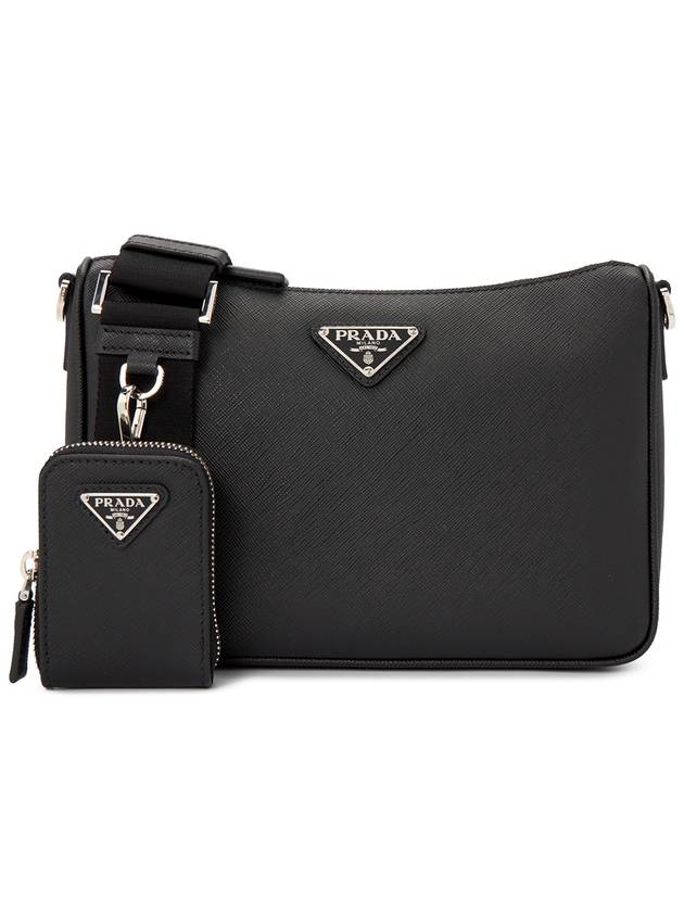 Triangle Logo Saffiano Leather Cross Bag Black - PRADA - BALAAN 2