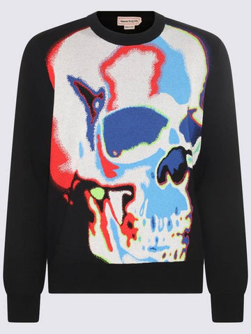 Alexander McQueen Black Multicolour Viscose-Wool Blend Skull Graffiti Sweatshirt - ALEXANDER MCQUEEN - BALAAN 1