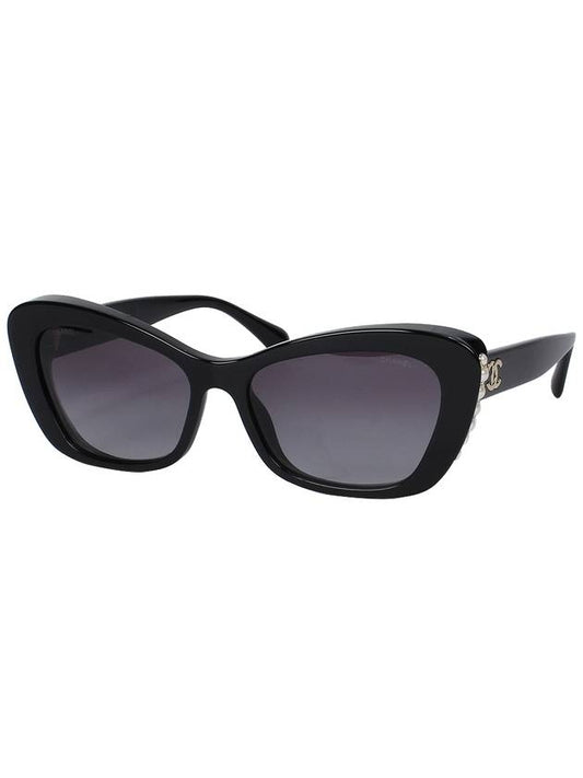 eyewear logo pearl decoration cat eye sunglasses black - CHANEL - BALAAN.