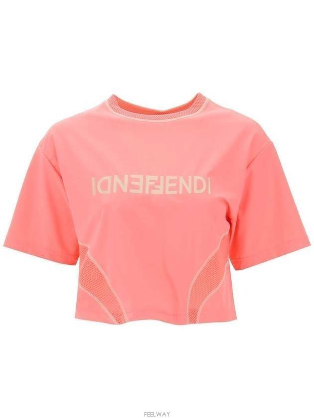 Logo Printed Cropped Short Sleeve T-Shirt Pink - FENDI - BALAAN 3