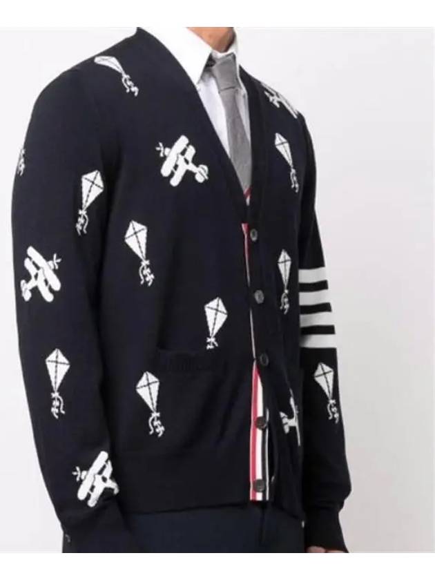 Sky Icon Merino Wool Cardigan Navy - THOM BROWNE - BALAAN 3