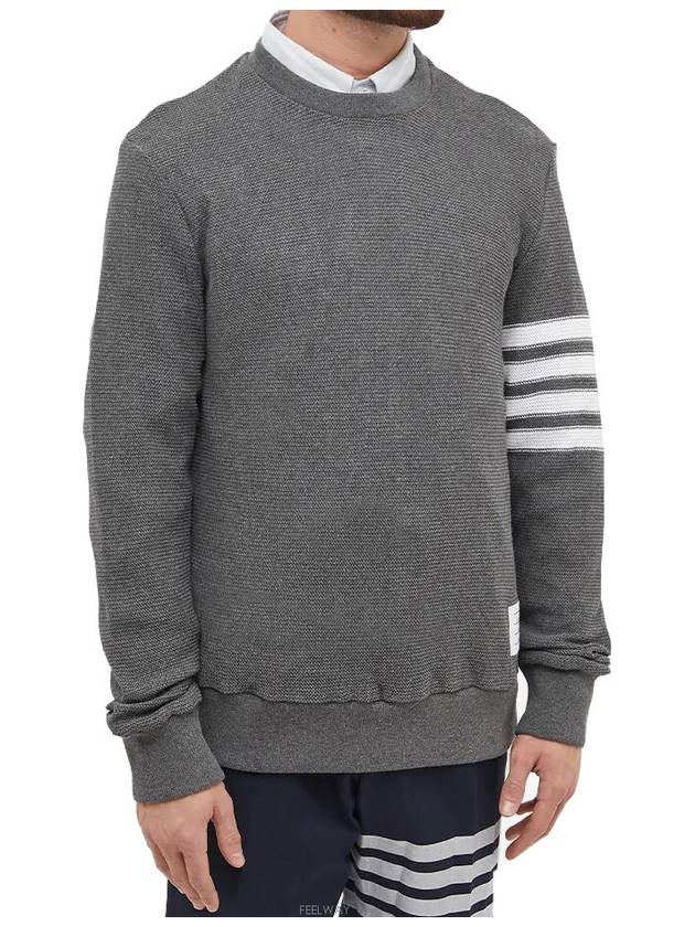 4 Bar Stripe Open Raschel Stitch Sweatshirt Grey - THOM BROWNE - BALAAN 3