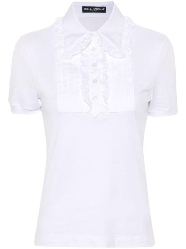 Lace Detail Cotton Short Sleeved T-shirt White - DOLCE&GABBANA - BALAAN 1