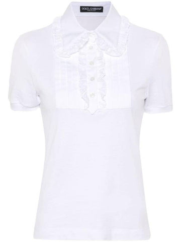 Lace Detail Cotton Short Sleeved T-shirt White - DOLCE&GABBANA - BALAAN 1