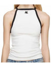 Courrèges Chest Embroidered Logo Patch Cotton Jersey Strap Tank Top - COURREGES - BALAAN 1