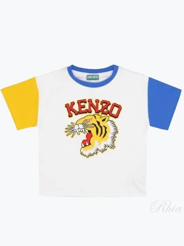 Kids Tiger Logo Print Short Sleeve T-Shirt White - KENZO - BALAAN 2