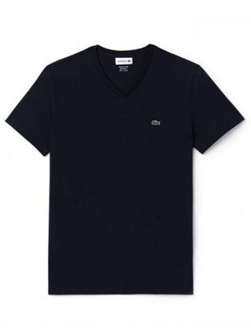 Men's Logo V-Neck Short Sleeve T-shirt Navy - LACOSTE - BALAAN 1