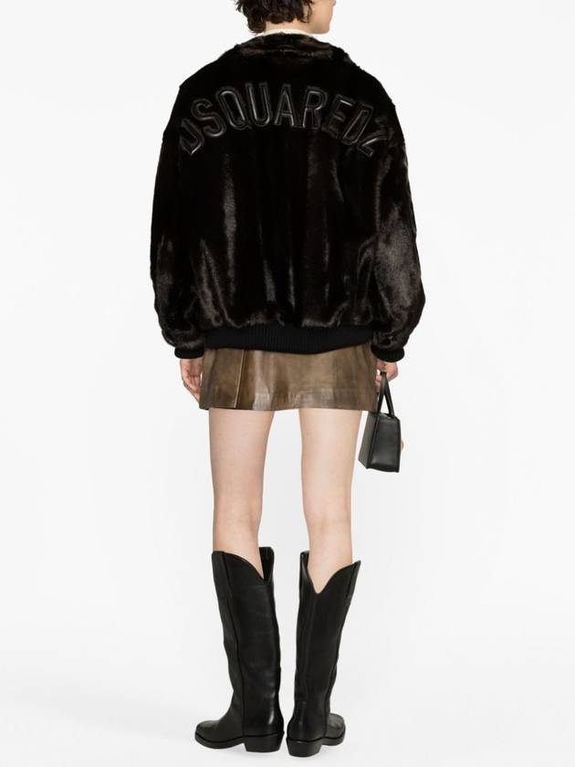 Logo Bomber Eco Fur Jacket Brown - DSQUARED2 - BALAAN 6