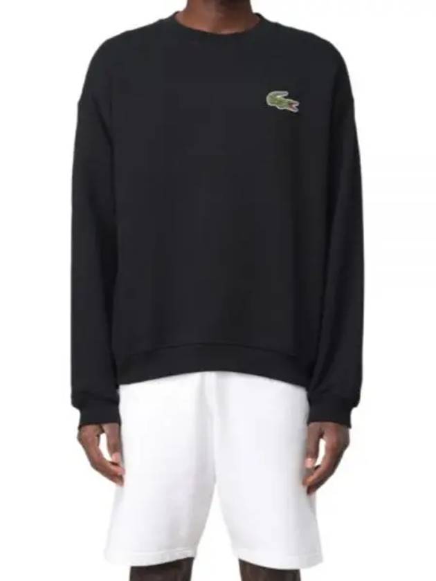 Loose Fit Badge Accent Fleece Sweatshirt Black - LACOSTE - BALAAN 2