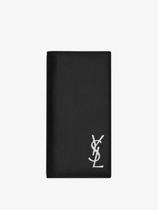 Men's Monogram Silver Logo Leather Long Wallet Black - SAINT LAURENT - BALAAN 2