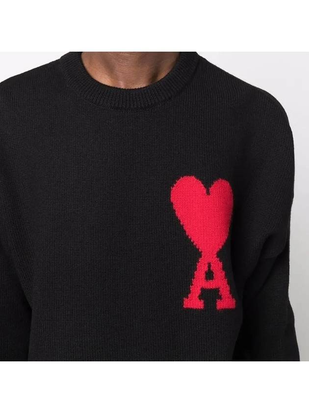 Big Heart Logo Overfit Wool Knit Top Black - AMI - BALAAN 4