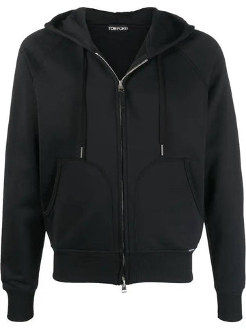 Drawstring Zip-Up Hoodie Black - TOM FORD - BALAAN 1