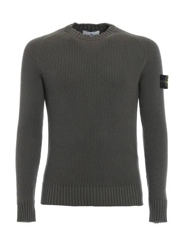 Full Rib Pure Wool Crewneck Knit Top Charcoal - STONE ISLAND - BALAAN 3