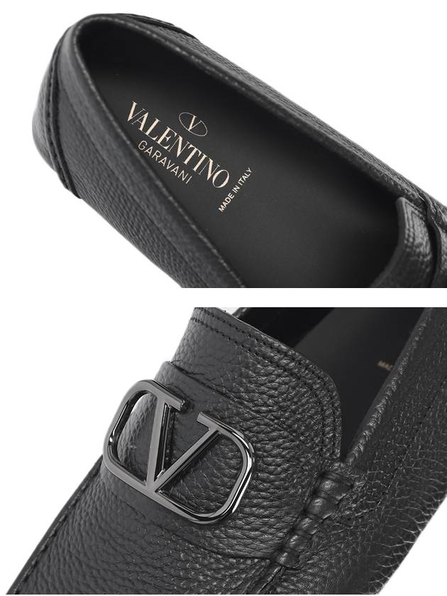 V logo signature leather loafers black - VALENTINO - BALAAN.