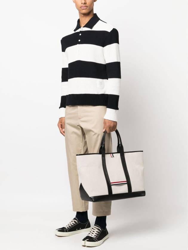 RWB Striped Medium Tote Bag Natural - THOM BROWNE - BALAAN 3