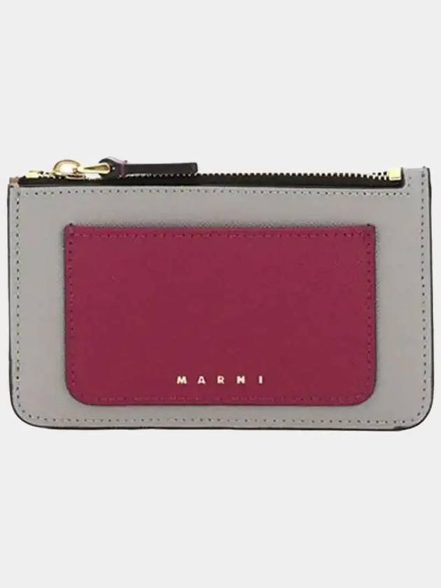 Saffiano Two-Tone Zipper Card Wallet Grey Purple - MARNI - BALAAN 2