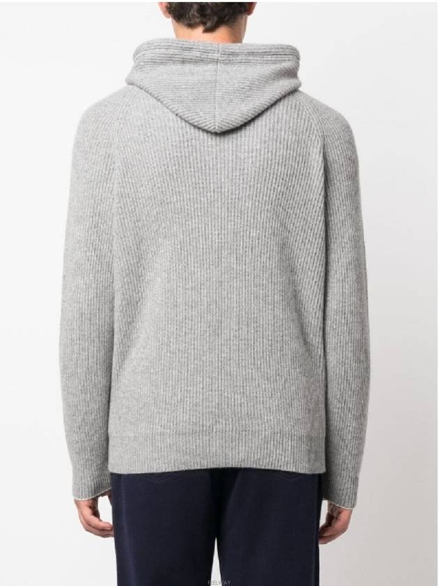 Cashmere English Rib Knit Hooded Cardigan Light Gray - BRUNELLO CUCINELLI - BALAAN 4