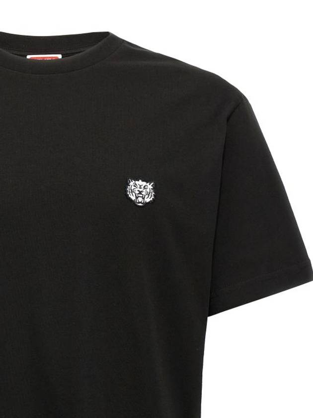 Happy Tiger Embroidery Short Sleeve T-Shirt Black - KENZO - BALAAN 4