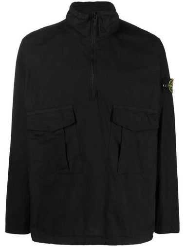 Wappen Patch Shell R Garment Dyed Half Zipper Anorak Black - STONE ISLAND - BALAAN 1