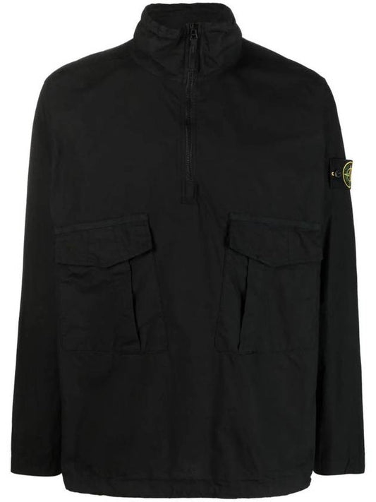 Wappen Patch Shell R Garment Dyed Half Zipper Anorak Black - STONE ISLAND - BALAAN 1