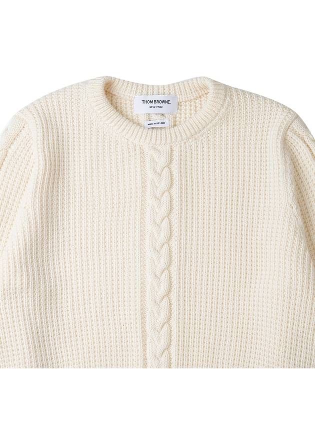 Men's Cable Stitch Merino Striped Wool Knit Top White - THOM BROWNE - BALAAN 4