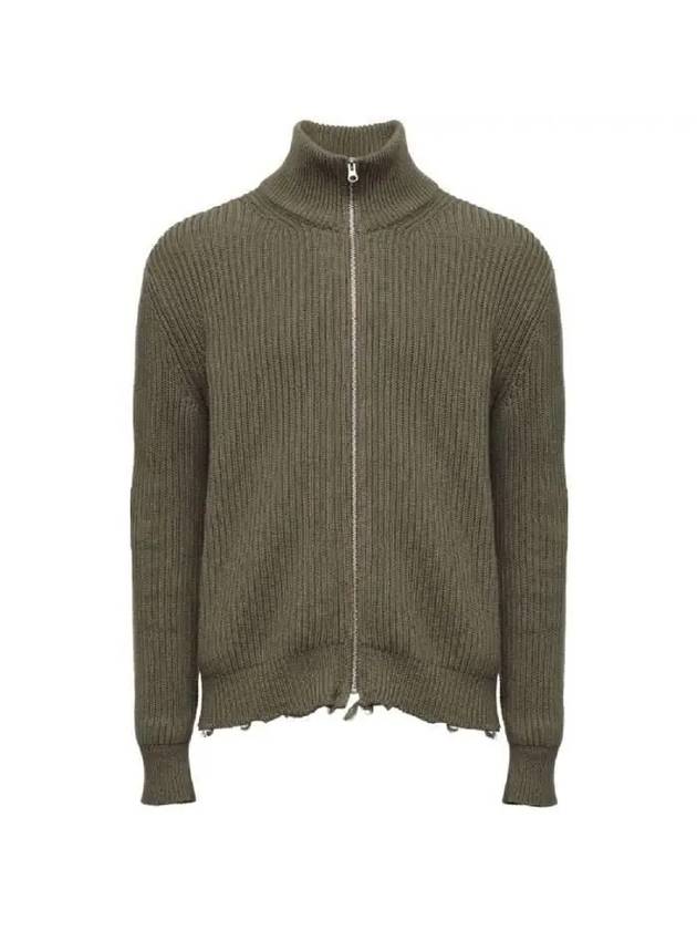 Ribbed Knit Zipper Cardigan Green - MAISON MARGIELA - BALAAN 2