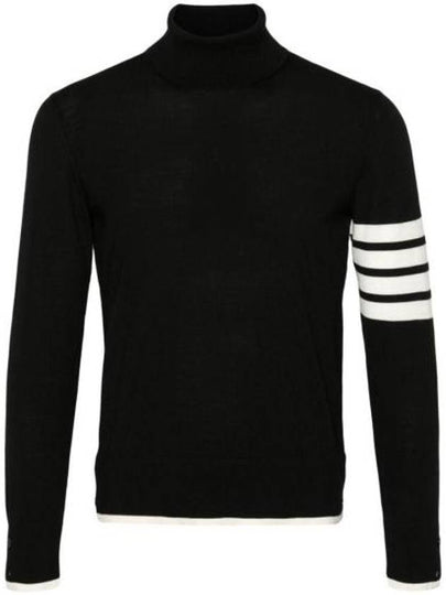 4 Bar Relaxed Fit Fine Merino Wool Turtle Neck Black - THOM BROWNE - BALAAN 2