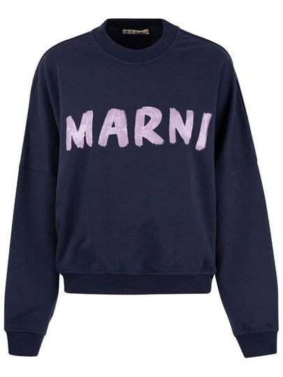 Logo Print Cotton Sweatshirt Blue - MARNI - BALAAN 2