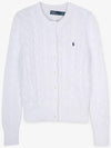 Women's Embroidered Logo Pony Cable Cardigan White - POLO RALPH LAUREN - BALAAN 3