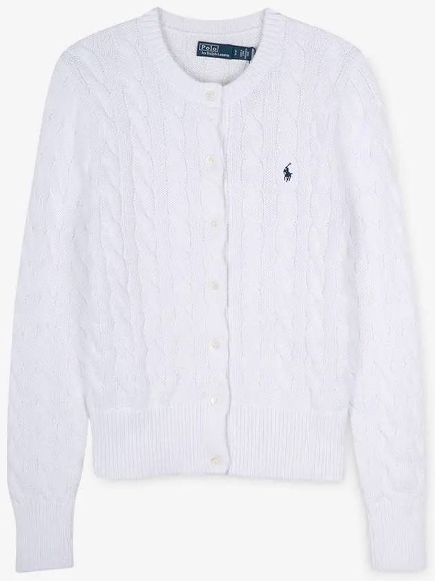 Women's Embroidered Logo Pony Cable Cardigan White - POLO RALPH LAUREN - BALAAN 3