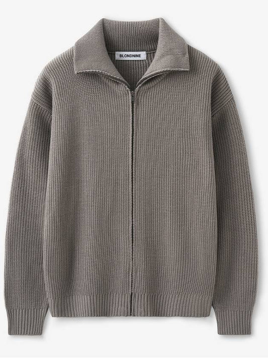 Oversized rib knit zipup_gray - BLONDNINE - BALAAN 1