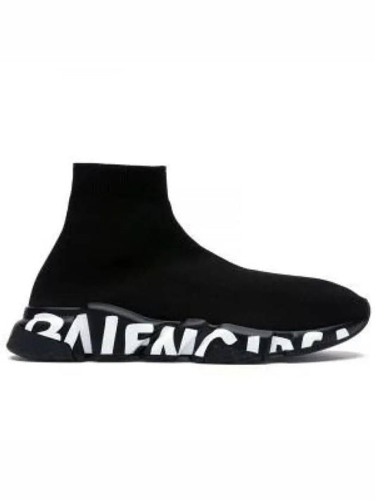 Men's Graffiti Logo Sole Speedrunner High Top Sneakers Black - BALENCIAGA - BALAAN 2
