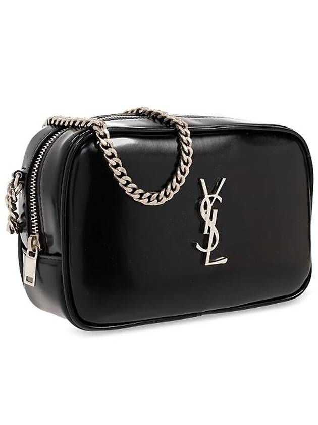 Mini Lou in Shiny Canvas Cross Bag Black - SAINT LAURENT - BALAAN 4