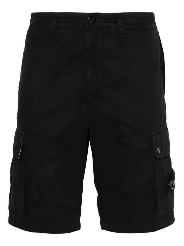 Logo Cotton Slim Cargo Shorts Black - STONE ISLAND - BALAAN 2