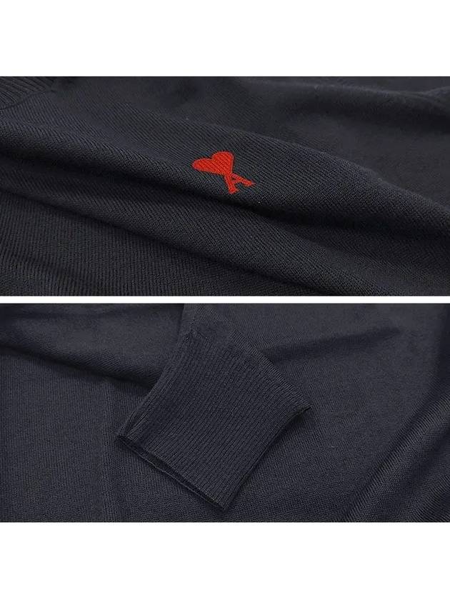 Heart Embroidered Logo Crew Neck Knit Top Navy - AMI - BALAAN 4