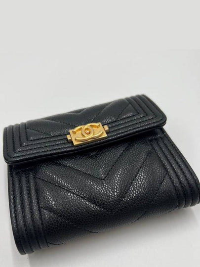 Boy Gold Logo Leather Half Wallet Black - CHANEL - BALAAN 2