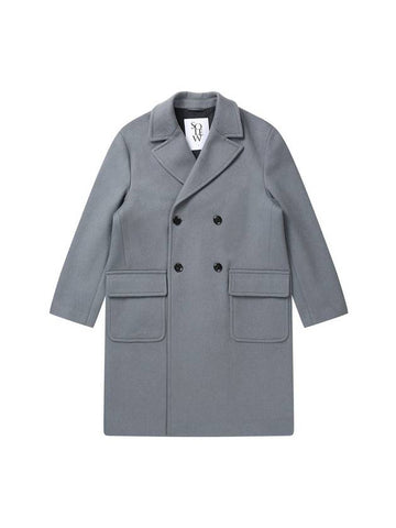 Double Breast Double Coat Greyish Blue - SOLEW - BALAAN 1