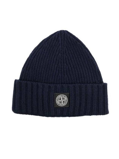 Kids Logo Patch Wool Beanie Navy - STONE ISLAND - BALAAN 1