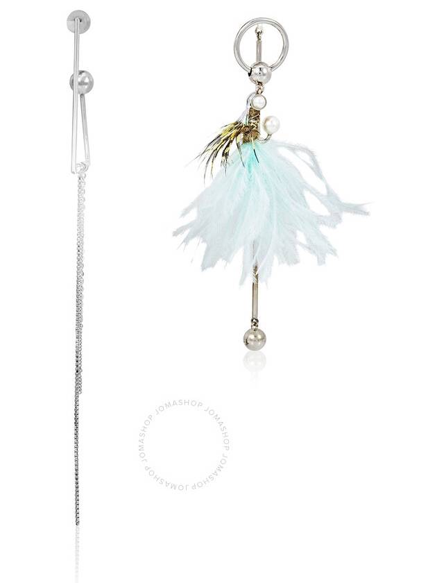 Burberry Ladies Asymmetrical Ostrich Feather and  Chain Drop Earrings - BURBERRY - BALAAN 1