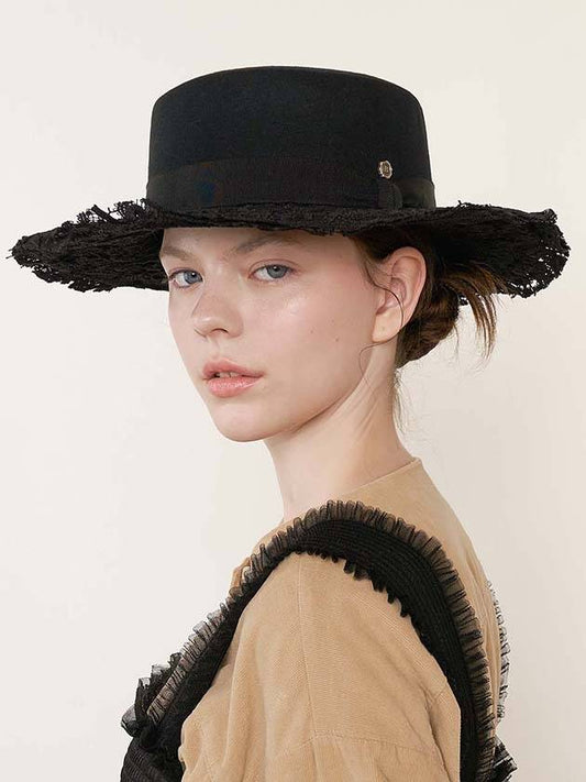 Lace Flat Top Hat Black - BROWN HAT - BALAAN 1