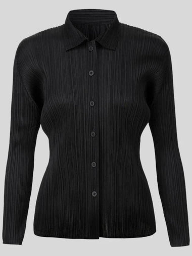 Pleated Please Basic Long Sleeve Shirt Black JJ105 Basics - ISSEY MIYAKE - BALAAN 1