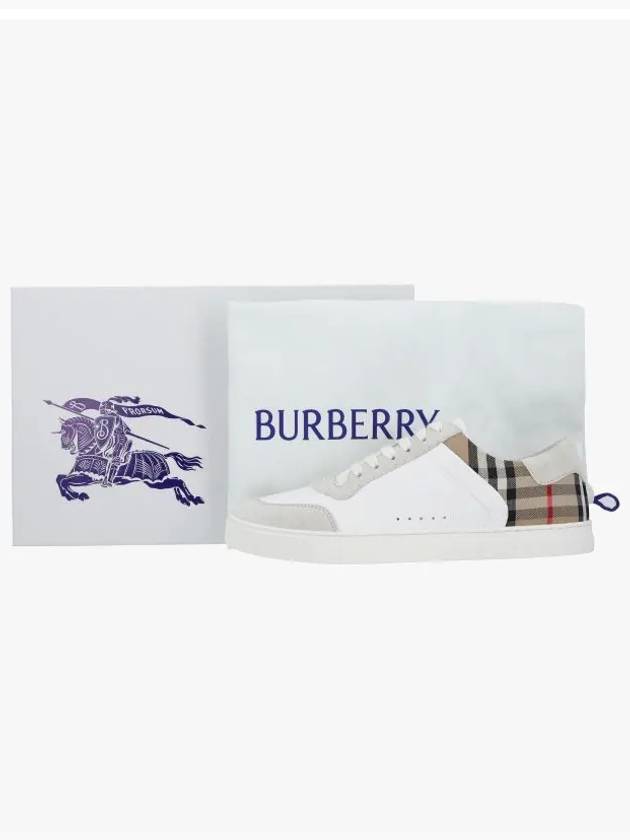 Check Leather Suede Sneakers Natural White Archive Beige - BURBERRY - BALAAN 4