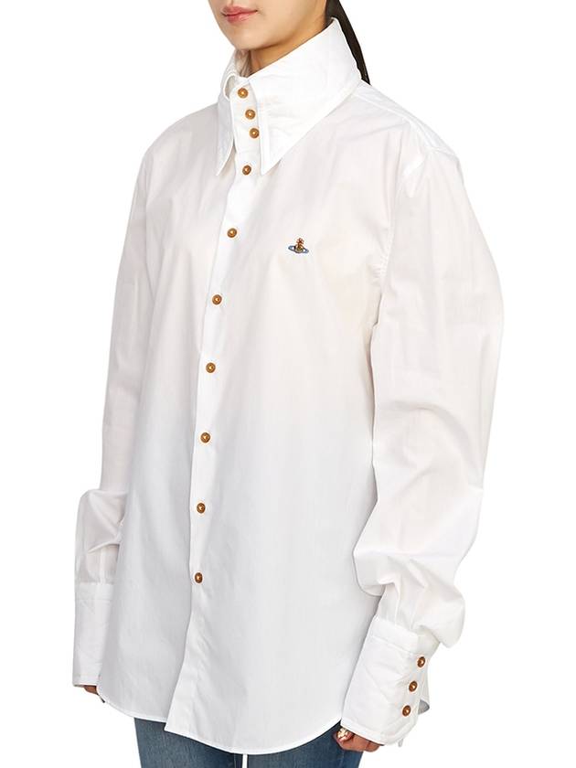 Embroidered Logo Big Collar Cotton Long Sleeve Shirt White - VIVIENNE WESTWOOD - BALAAN 5