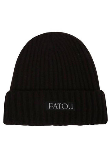 Logo Patch Ribbed Wool Cashmere Beanie Chocolate - PATOU - BALAAN 1