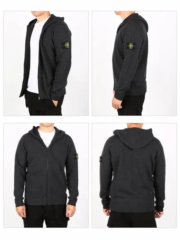 Wappen Patch Lambswool Knit Hooded Zip Up Charcoal - STONE ISLAND - BALAAN 3