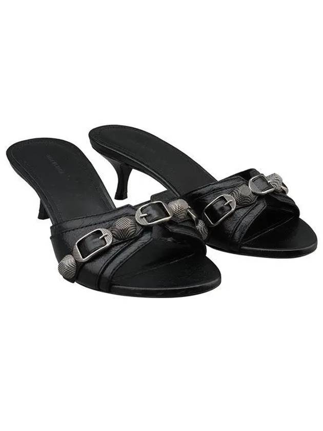 Women's Cagole Studded Leather Band Sandal Heels Black - BALENCIAGA - BALAAN 2