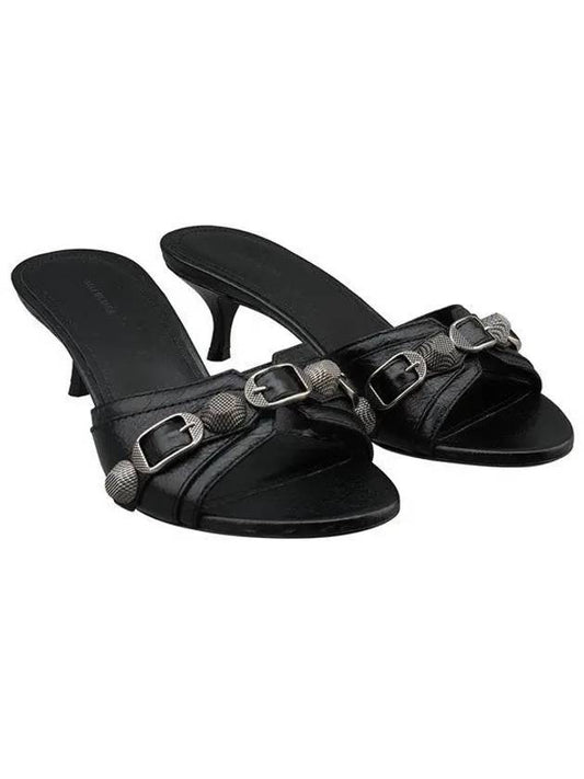Women's Cargoll Studded Leather Band Mule Sandals Heel Black - BALENCIAGA - BALAAN 2