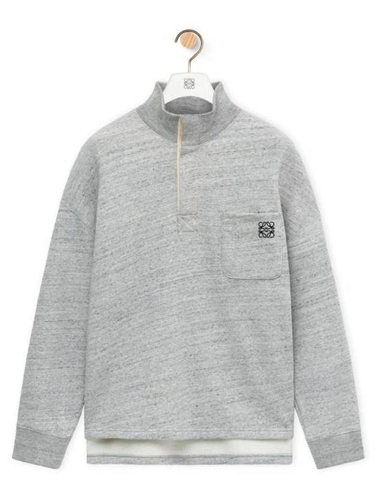 Anagram High Neck Cotton Sweatshirt Grey Melange - LOEWE - BALAAN 1