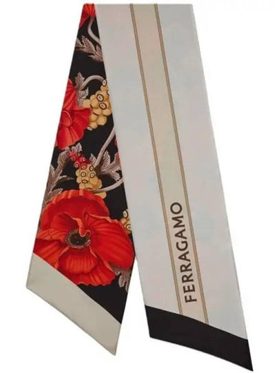 Poppies Print Silk Scarf Black - SALVATORE FERRAGAMO - BALAAN 2